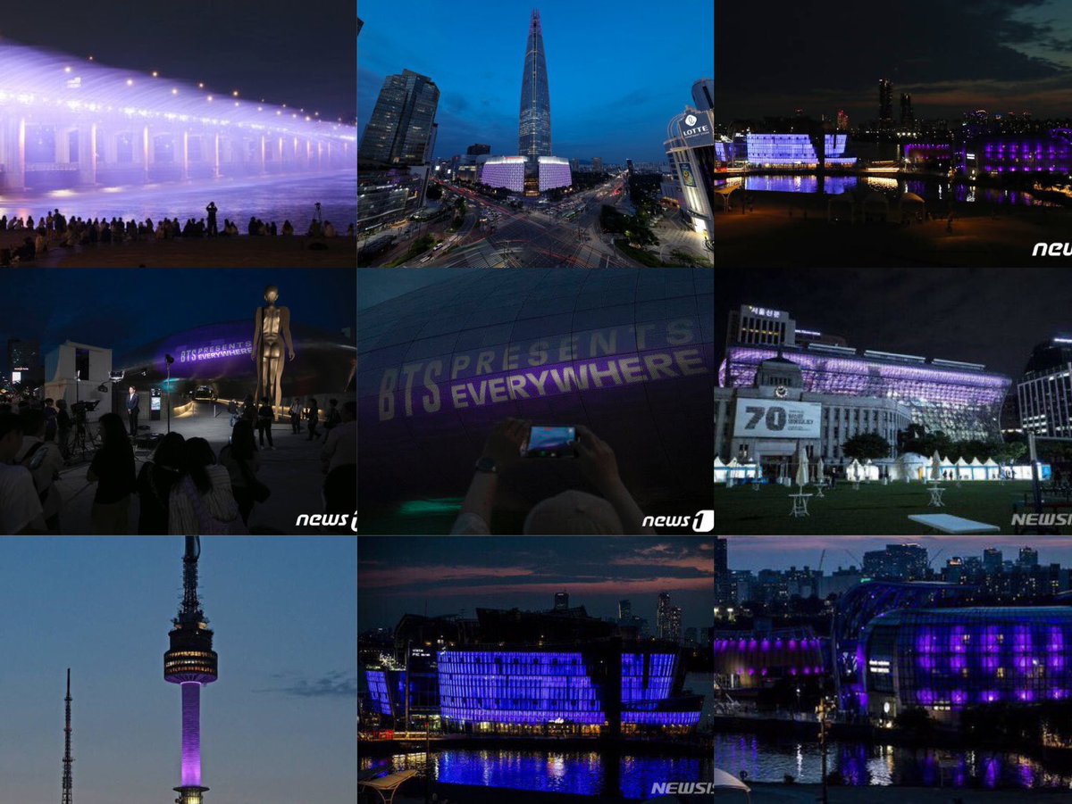 btspicstwt_'s tweet photo. [📸 PHOTOS] South Korea - Seoul turned purple to celebrate #BTS10thAnniversary 💜 https://t.co/6SaGv0IS6Z
