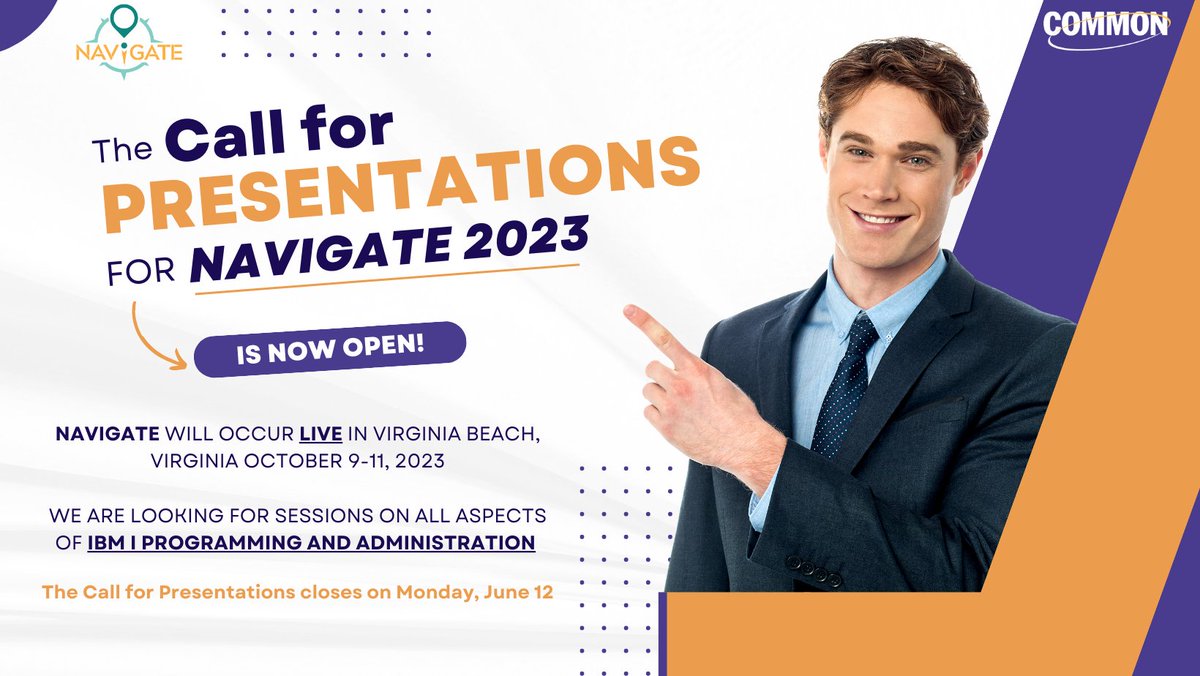 COMMONug's tweet image. Today is the FINAL day to submit your presentations to be considered for #NAViGATE2023! Don&apos;t hesitate - if you feel you have something great to bring to the table, PITCH IT! 

Submit HERE: ow.ly/kYEY50OLUw4 #IBMiCommunity #IBMiEducation #COMMONug