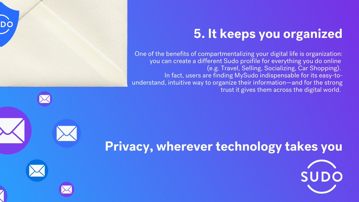 MySudoApp's tweet photo. ๐ง Celebrate #NationalEmailWeek with MySudo's private email and enjoy these 5 amazing benefits:
1๏ธโฃ Can avoid spam and scams
2๏ธโฃ Alleviates the risk of overusing personal information
3๏ธโฃ Email is secure
4๏ธโฃ Quick to set up
5๏ธโฃ Keeps your inbox organized
#PrivacyApp #PrivateEmail https://t.co/gv8kdY7AlS