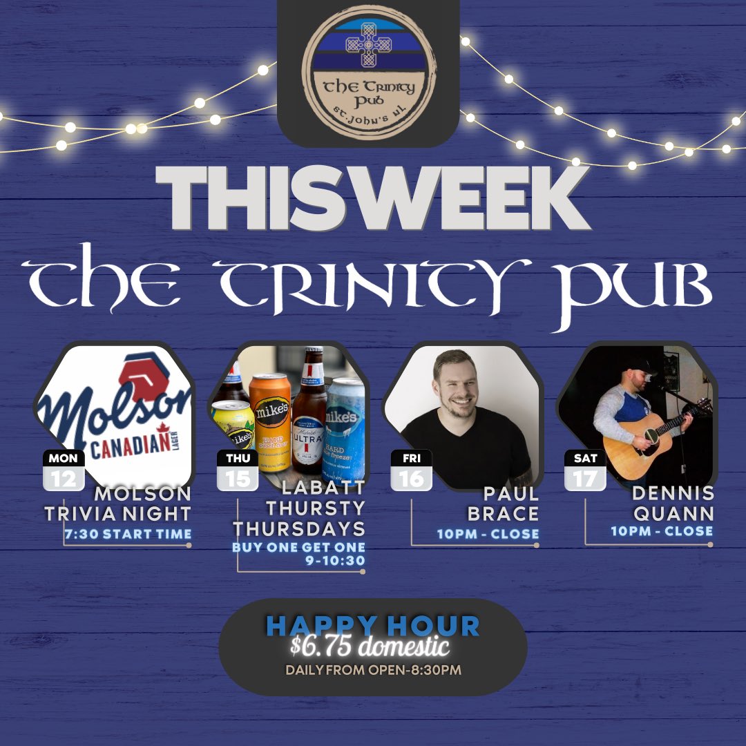 TheTrinityNL's tweet photo. Here’s what’s happening for another week of fun at the pub! https://t.co/te0h5xYWnf