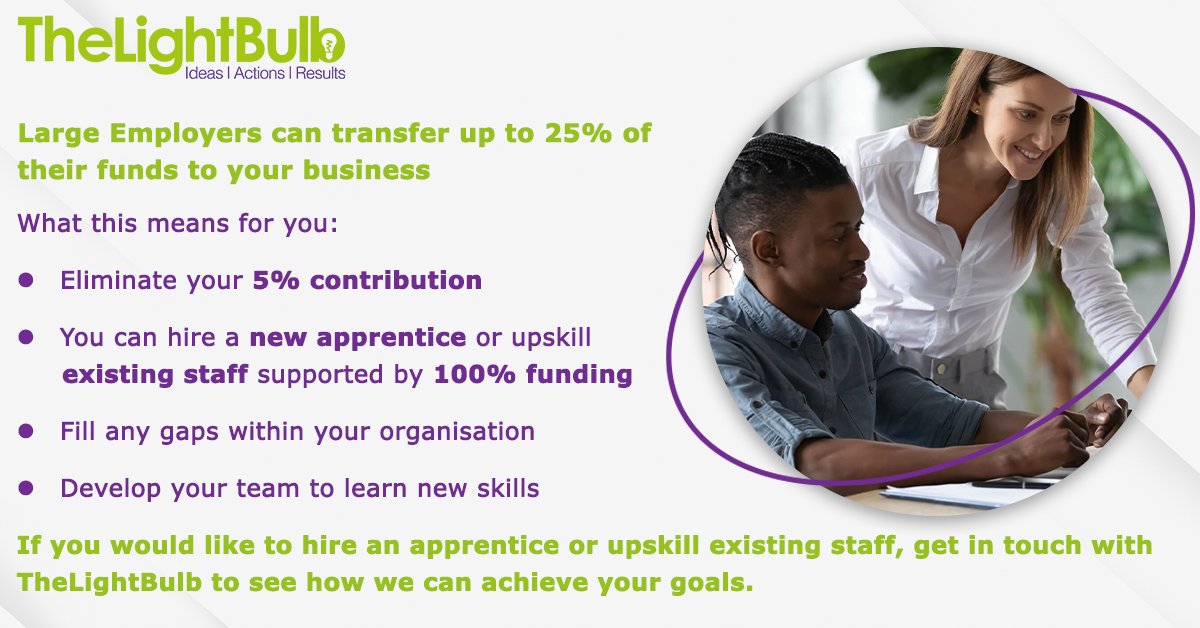 TheLightBulbLtd's tweet photo. Did you know you can access 100% Apprenticeship Levy Funding?

We have large employers who are willing to transfer their Apprenticeship Levy to a business like yours.

#funding #business #apprenticeship #apprenticeshiplevy #apprenticeshipswork https://t.co/eIMal99qrF