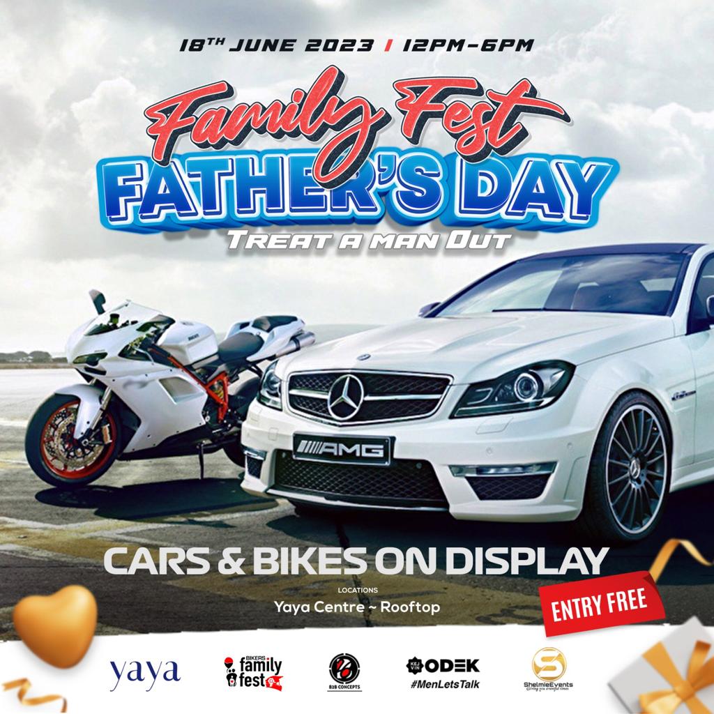 Ladies Treat a Man Out this Sunday at #YayaCentre.
#fathersday #yayacentre #sunday18th #june #treatamanout #b2bconcept #familyfest #bikers #events #bikersfamilyfest
