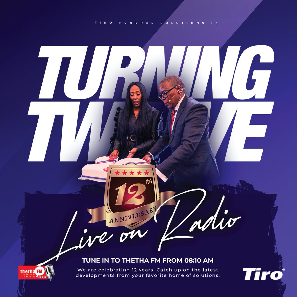 tiroinsurance's tweet photo. We are Celebrating 12 Years! 🎂🎉🎉🎂
Do not miss the exciting updates from @tiro_ratone , our Executive Chairman, as we mark this coveted milestone. Tune in to @thethafm1006 tomorrow from 08:10 am for the live interview. See you then. 😎 https://t.co/d4nPfVODfI