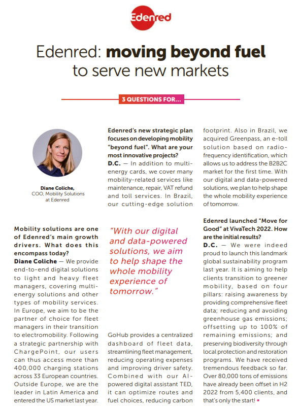 Edenred's tweet photo. Diane Coliche, COO Fleet &amp; Mobility Solutions at @Edenred, presented to @LesEchos our innovations around the #mobility of tomorrow, and how we use technologies to help develop new forms of mobility. 

A teaser to our participation to #VivaTech ✨ https://t.co/78NGNDnS7i