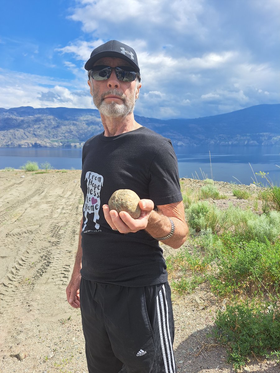 On a geological field trip in Canada's Okanagan Valley. A cannon ball a rare lava rock formation!