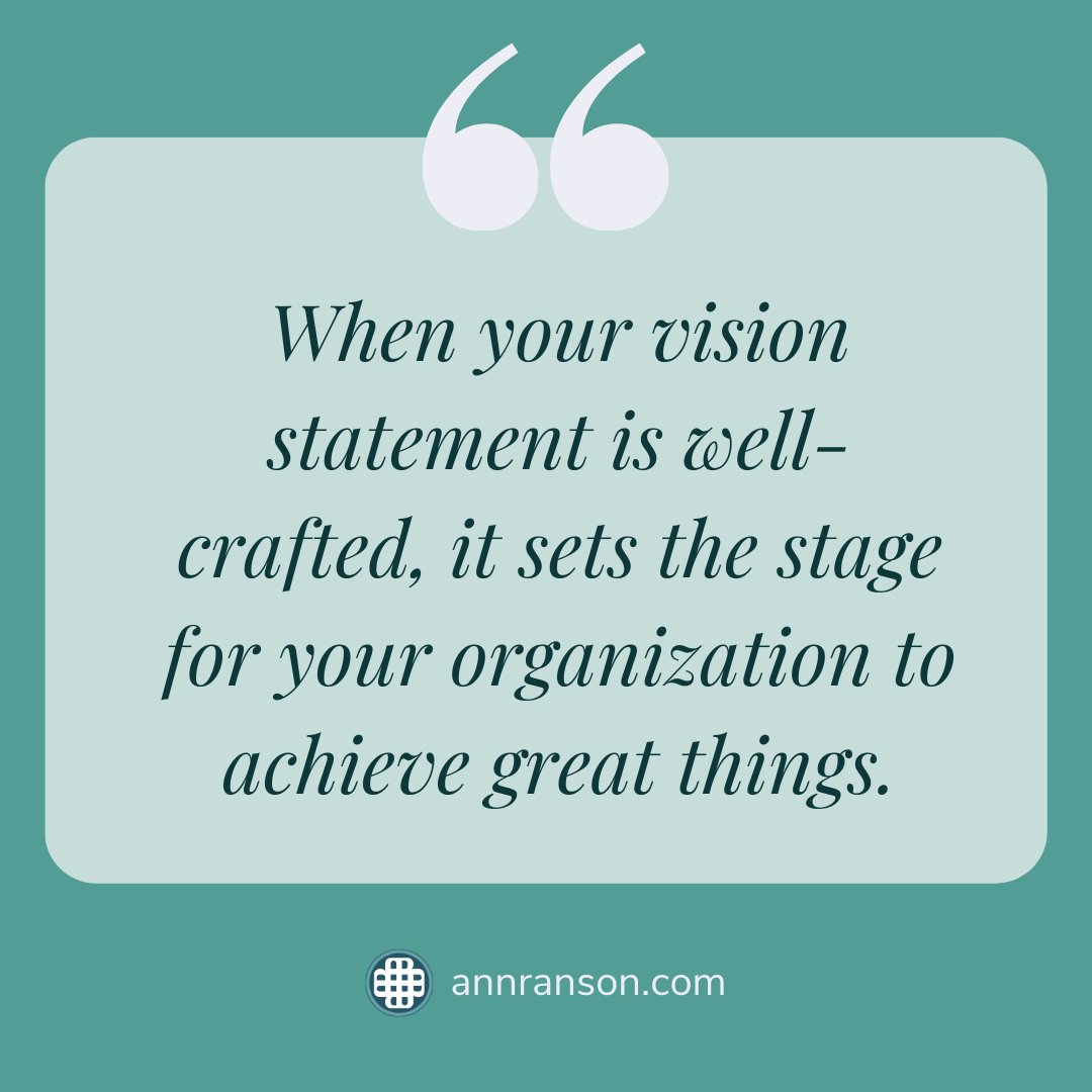 annranson's tweet image. Your vision statement should provide an inspiring picture of the future, setting the direction for everyone to work towards.

#visionstatement #organizationalpurpose #commongoals