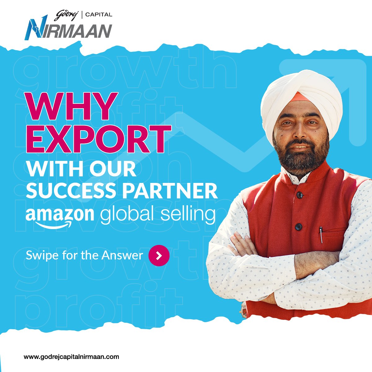 Nirmaan_GC's tweet image. Expand your business horizons and reach new markets with Godrej Capital Nirmaan x Amazon Global Selling! 🌍🚀 Tap into the vast potential of international trade and unlock new markets.
#GodrejCapitalNirmaan #GrowWithNirmaan #MSMESolutions #BusinessGrowth #ScaleYourBusiness