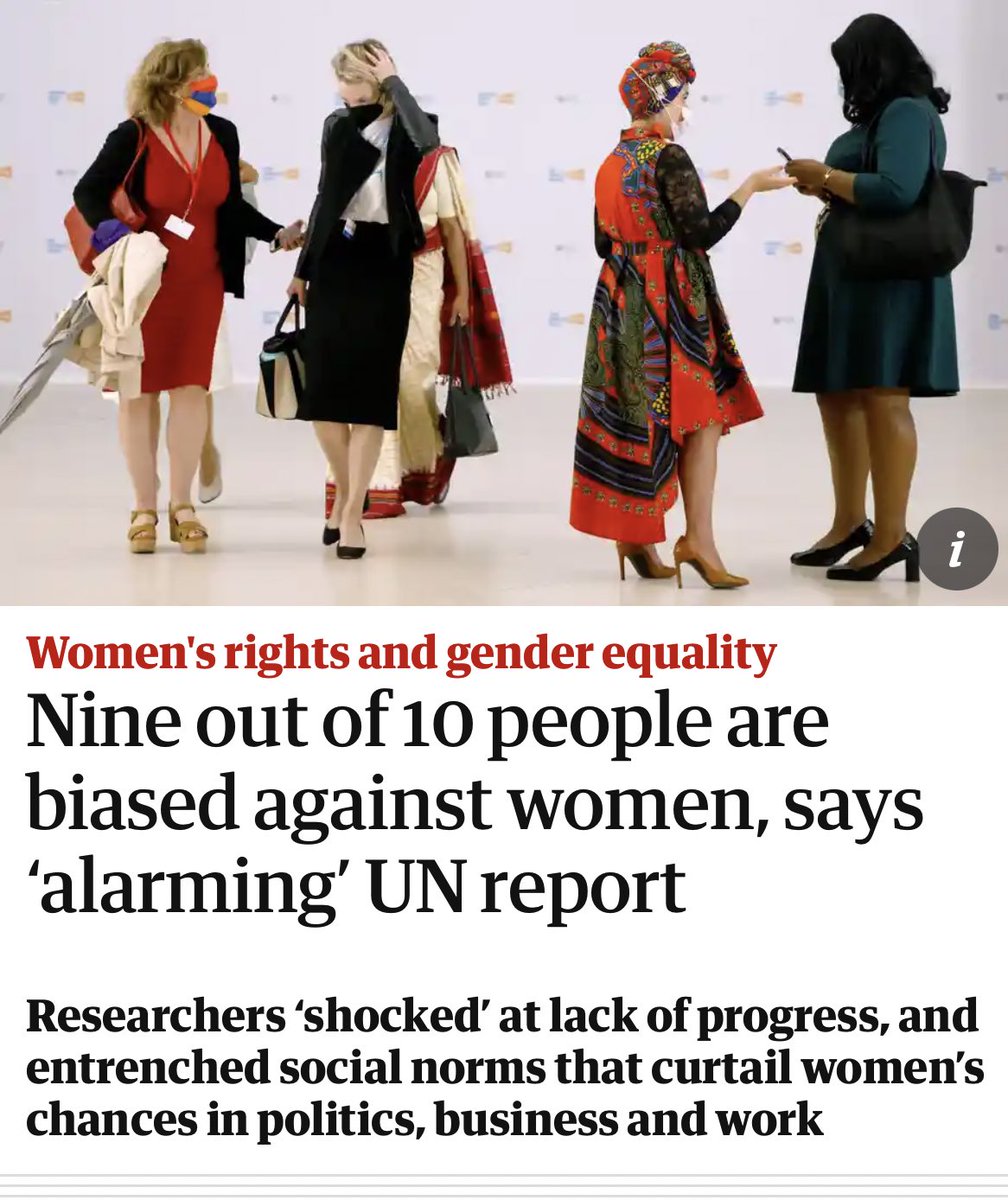 The UN finding that 9/10 of people hold biases against women will not be a surprise to the women who experience it or the groups trying to tackle it 

#womeninpolitics #womenineducation #sexism