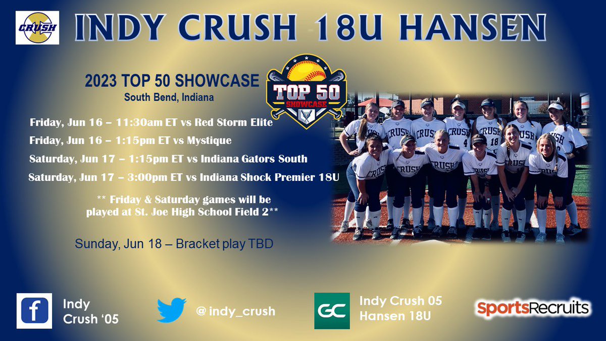 Ready for these ladies to be back on the field together at the Top 50 in South Bend! If you can’t make it to the games, follow them on GameChanger! #crushyouknow