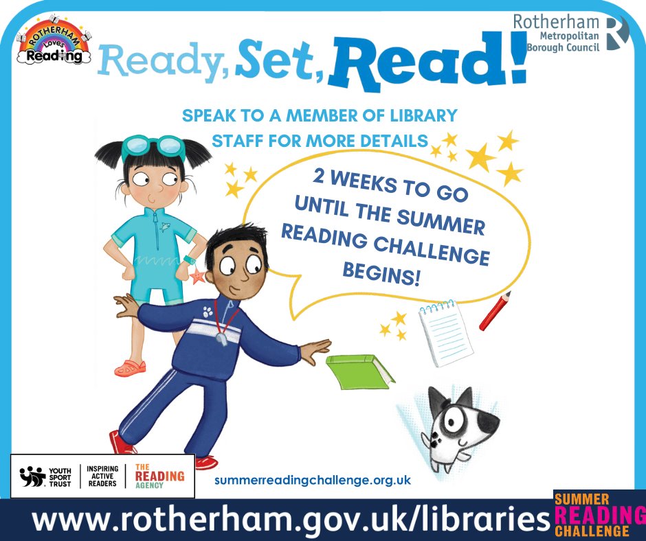 #ReadySetRead!
Join the superstar team and their mascots as they weave their way through a fictional obstacle course! Explore the powers of sport, games and reading! Unlock rewards as you go and track your progress online at summerreadingchallenge.org.uk or at your local library!