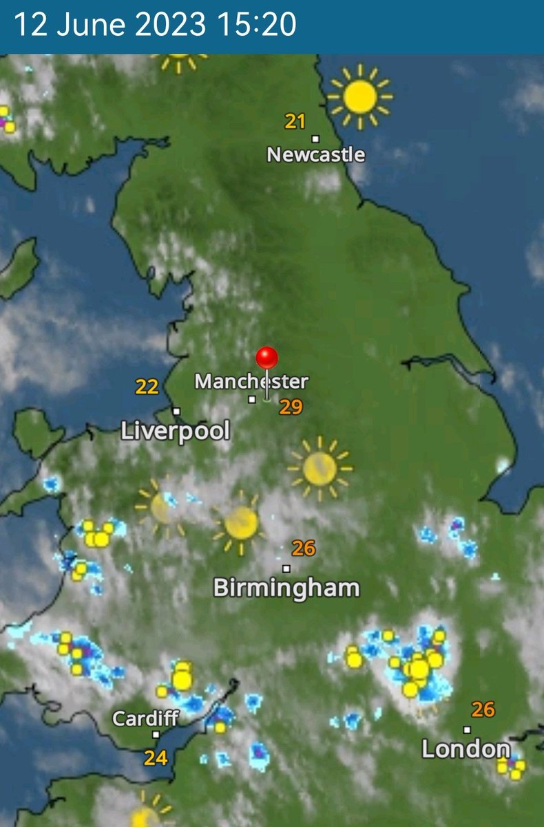 ChadWeather's tweet photo. #Thunderstorms to our south & the clouds are now beginning to bubble up across NW England. Highest temp recorded here so far 29.9°C ♨️. #WeWantBeef ⚡ https://t.co/SIQPfL7djW