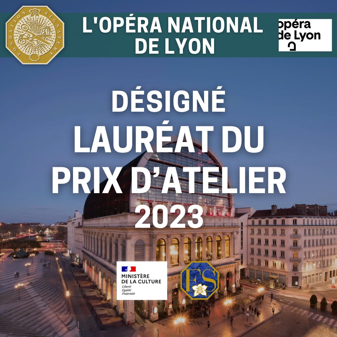 🏆 L’Atelier des costumes de l'Opéra National de Lyon vient d’être désigné lauréat du Prix d’Atelier 2023 de la Fondation Signature - Institut de France
🔗 fondation-signature.org/prix-d-atelier…

@operadelyon <a href="/RichardBrunel/">Richard Brunel</a> <a href="/MinistereCC/">Ministère de la Culture 🇫🇷</a> <a href="/silviadelagneau/">silvia delagneau</a>