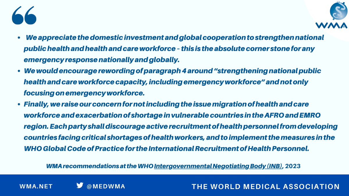 medwma's tweet photo. WMA recommendations at the WHO Intergovernmental Negotiating Body (INB)
@Working4H @GHWNetwork  @MisionMexOI @ArgentinaONUOMC  @PHinGeneva @WHO @WMAJDN https://t.co/hfBYVQlFUl