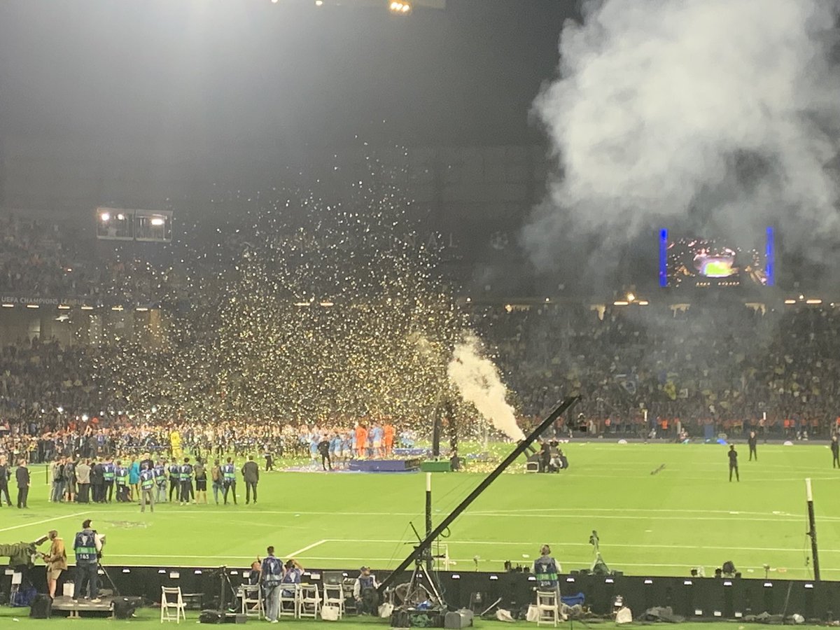 pcrossy10's tweet photo. Well, after 24 years of travelling together to hundreds of games, me and my mate finally see the blues lift the European Cup. Never thought I would see it. Makes all the time, experiences and expense worth it.. #MCFC https://t.co/B1QEMX2mzV