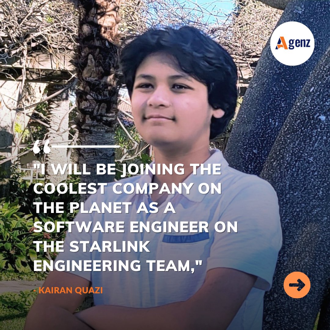 AgenzUk's tweet photo. 14-year-old prodigy Kairan Quazi joins SpaceX's Starlink team as a software engineer! 🚀 

From advanced language skills to AI research, his extraordinary journey leads to this incredible opportunity. Congratulations, Kairan! 🌟 #SpaceX #Prodigy #Innovation https://t.co/miyvO52HPW