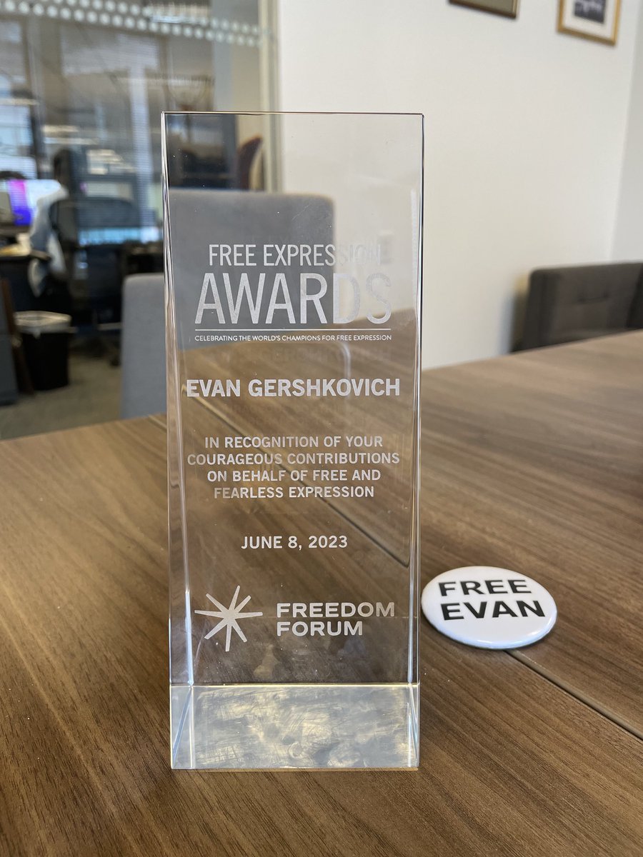 paul4thepress's tweet photo. ⁦@evangershkovich⁩ received this honor from the ⁦@1stForAll⁩ last week. #IStandforEvan https://t.co/QRjTDvBUom