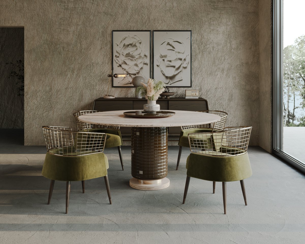 𝑲𝒊𝒓𝒌 𝑫𝒊𝒏𝒊𝒏𝒈 𝑻𝒂𝒃𝒍𝒆 will be an eye-catcher in any dining room. Its strong presence, exalted by the beautiful tile effect that composes the sturdy design of the table’s foot.

#mezzocollection #mezzogeneration #midcenturyfurniture #midcenturydesign #midcenturymodern