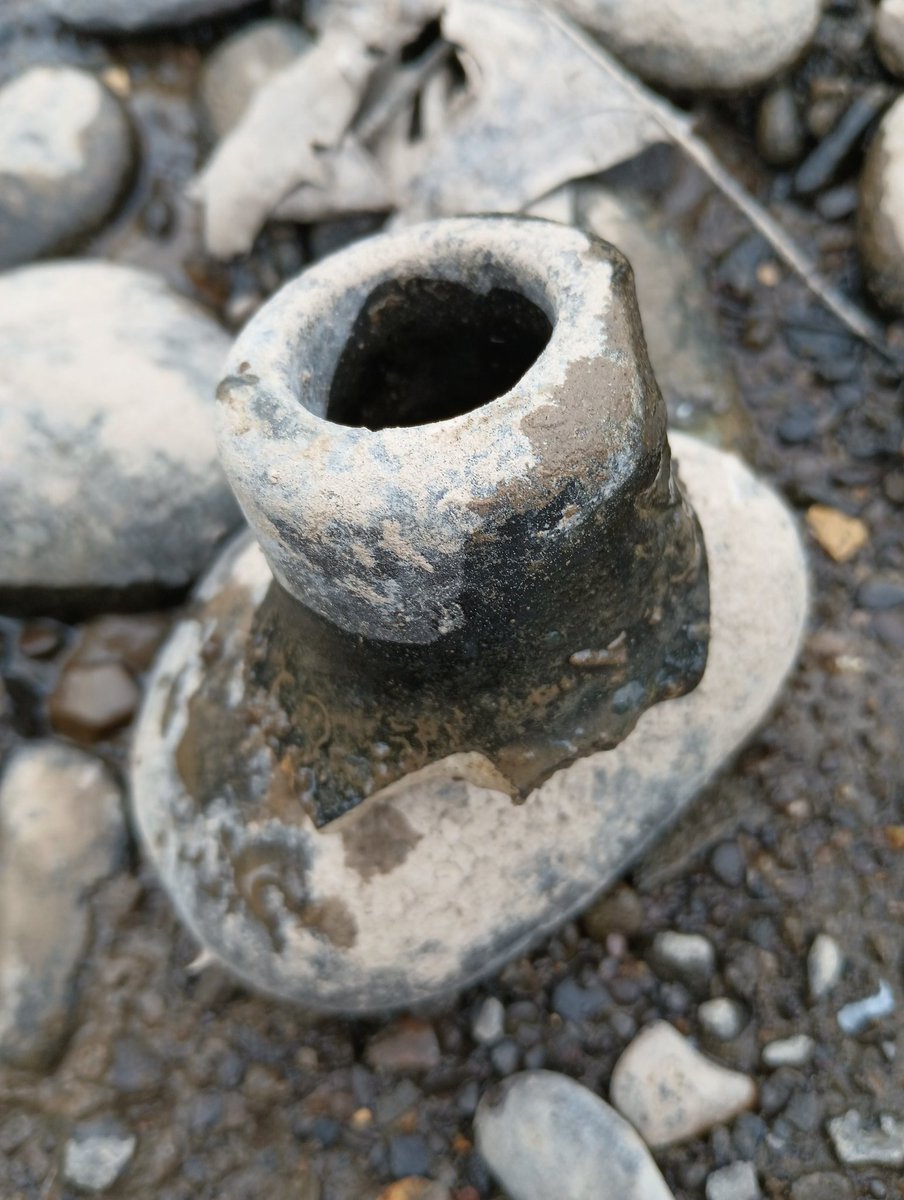 Climbed over some rocks to an exposed sandbar on the Susquehanna river and found a piece of a redware jug with a black glaze. One of my friends here says it suggests there might have been an after party on the date of the first baptism.  #mha2023