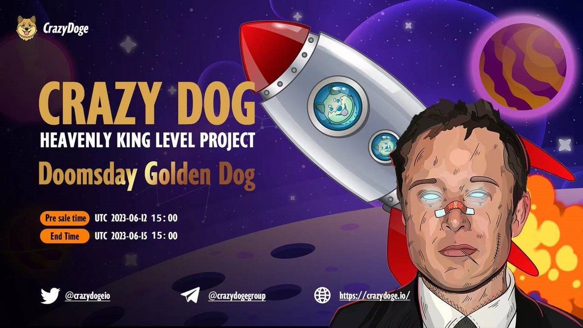 crazydogeio's tweet photo. Today is the day

$CRAZYDOGE IDO⏳

It is Time!

Join Crazy Doge IDO，Free $CRAZYDOGE 🌊#Airdropo

🤫Join Telegram: https://t.co/YVhcwlWQh6 and Win $5,000 #USDT #CryptoGiveaway 

$CRAZYDOGE to the Moon!🚀🚀🌝

🚀Start Sale: 2023-6-12 15.00 UTC
🌠End of Sale: 2023-6-15 15.00 UTC🔥 https://t.co/p4NnHS5Leq