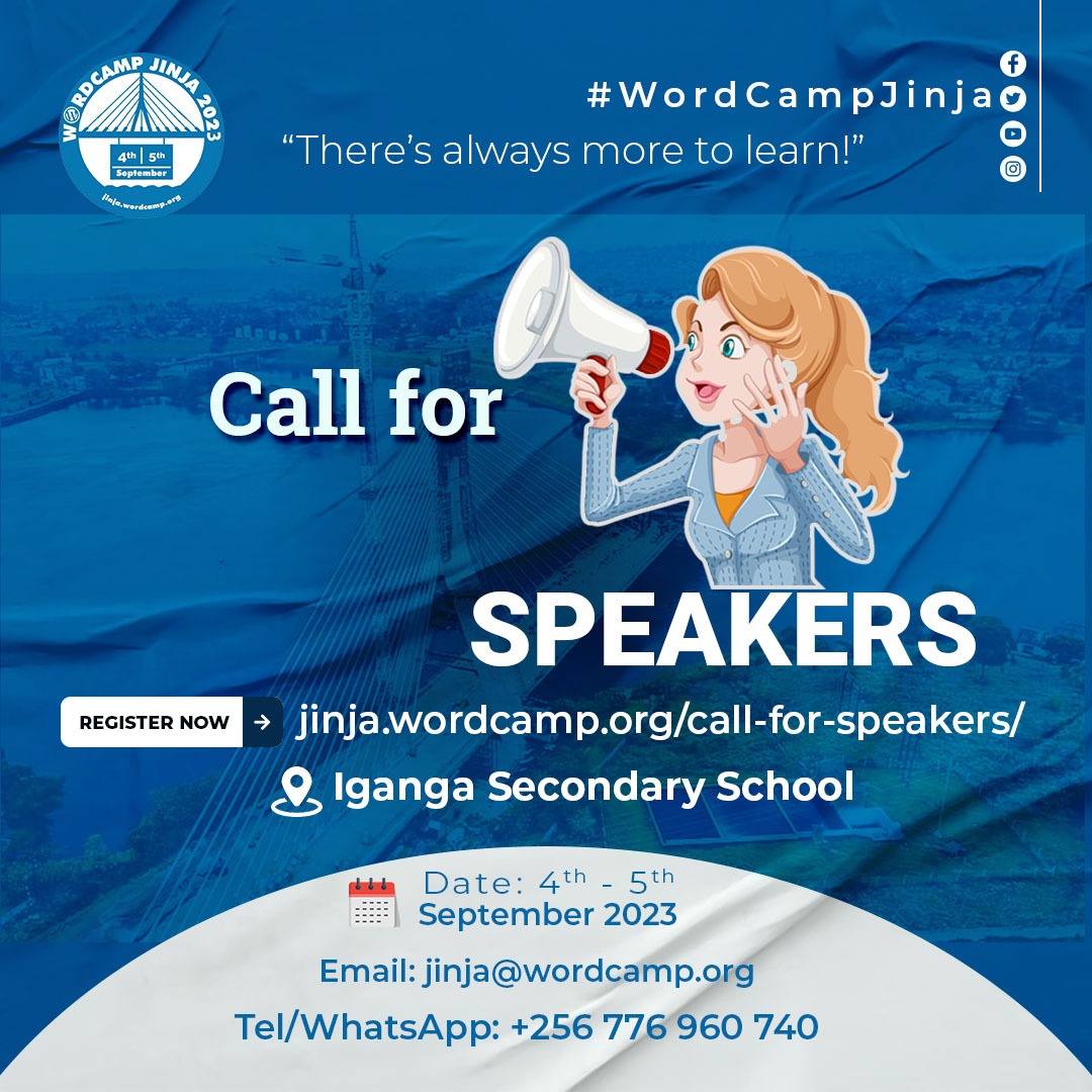 📢 Calling all aspiring speakers and WordPress enthusiasts! 🌟 Share your knowledge and connect with a vibrant community. Submit your proposal before it's too late (Deadline: 30th this month!). #WordCampJinja #CallForSpeakers
🔗 Apply at: jinja.wordcamp.org/2023/call-for-…