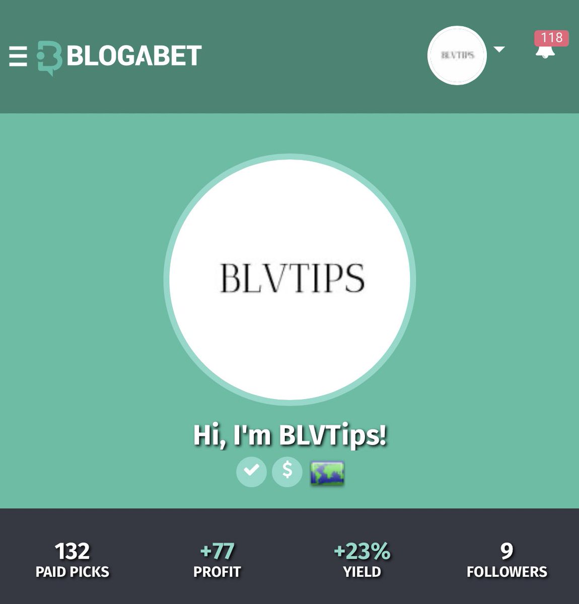 BLVTips's tweet photo. After 2 months of our beginning on the blogabet site, this is our result. ✅

We had a total of 132 picks 
+ 77 Profit ✅  
+ 23% Yield ✅

Happy but looking at how to make the results even better every day for you guys. 

https://t.co/Ru3VIYtP4K

#betting #investiment #sports https://t.co/htAwY9z7HB