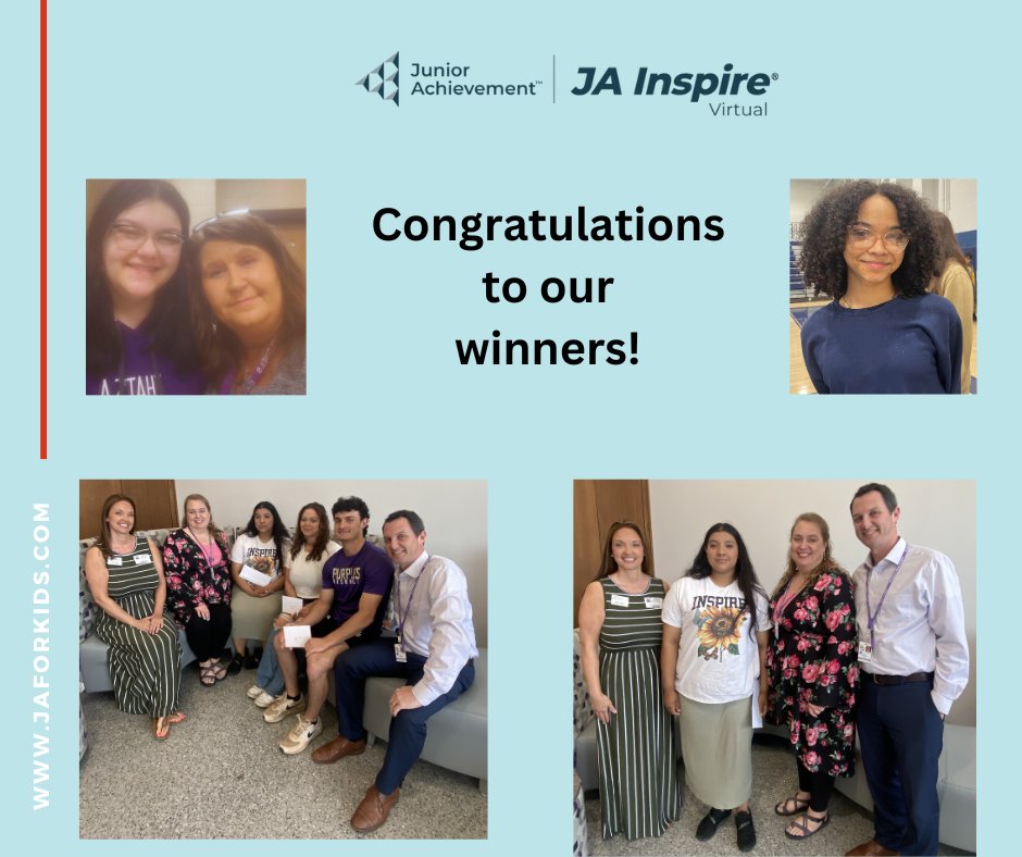 Congratulations to several high school students for winning a $1,000 scholarship and Amazon gift cards by participating in JA Inspire Virtual, and online career and higher education fair.  👏🏆📓