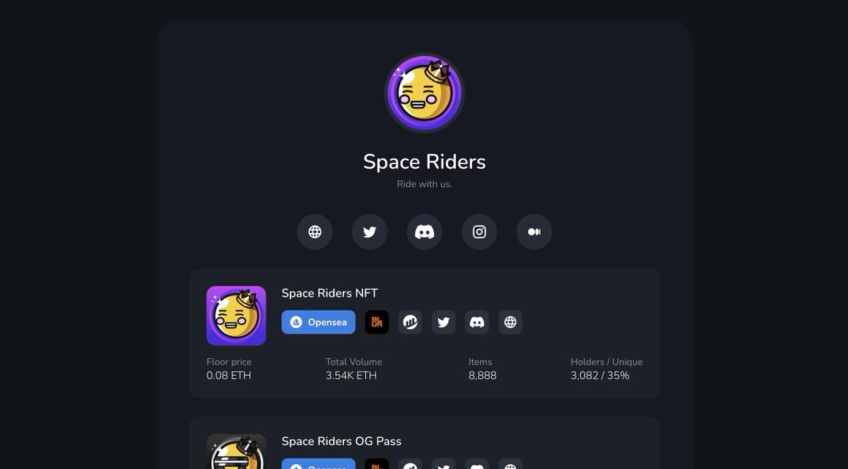 Excited about this!

Space Riders landing page with a clean UI

Explore the whole ecosystem in one place