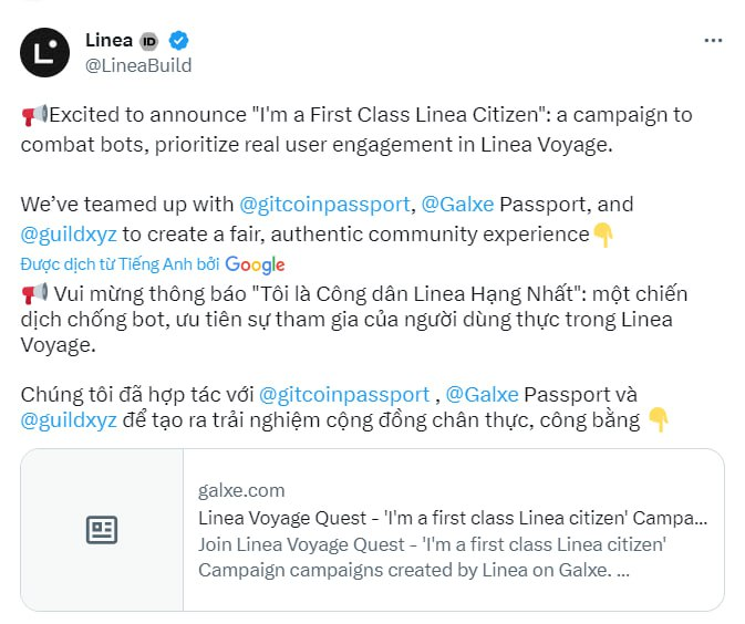 TriMaiMS's tweet photo. Dự án đã mainnet nên đừng anh em nào bỏ nhé 

Linea voyae tuần 7  https://t.co/dVg9igVphm  Chiến dịch chóng bot bắt đầu

con này bao xịn luôn, ai chưa làm thì comment hoặc retweet để nhớ làm ạ, hoặc ai bỏ lỡ mấy  task trc thì giờ cứ ráng làm nha