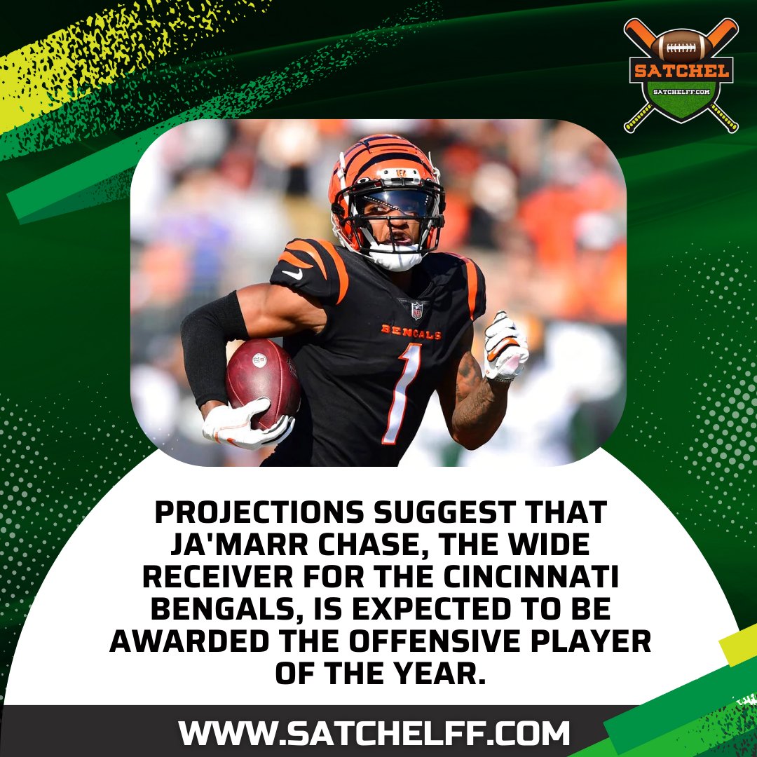 SatchelFF's tweet photo. The stage is set, and the projections are in. Cincinnati Bengals wide receiver Ja’Marr Chase is poised to make a massive impact in the 2023 season. And the talk of the town? Winning Offensive Player of the Year honors!
Stay tuned for all news and updates!
#Satchell https://t.co/sPdrPxHYUO