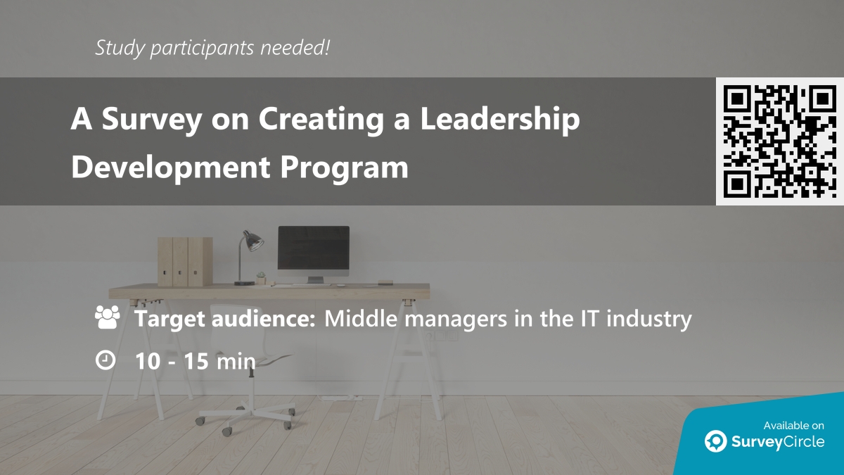 Participants needed for online survey!

Topic: 'A Survey on Creating a Leadership Development Program' surveycircle.com/CDK8N9/ via @SurveyCircle

#director #ExecutiveLeadership #MiddleManager #PromotionRequirements #survey #surveycircle