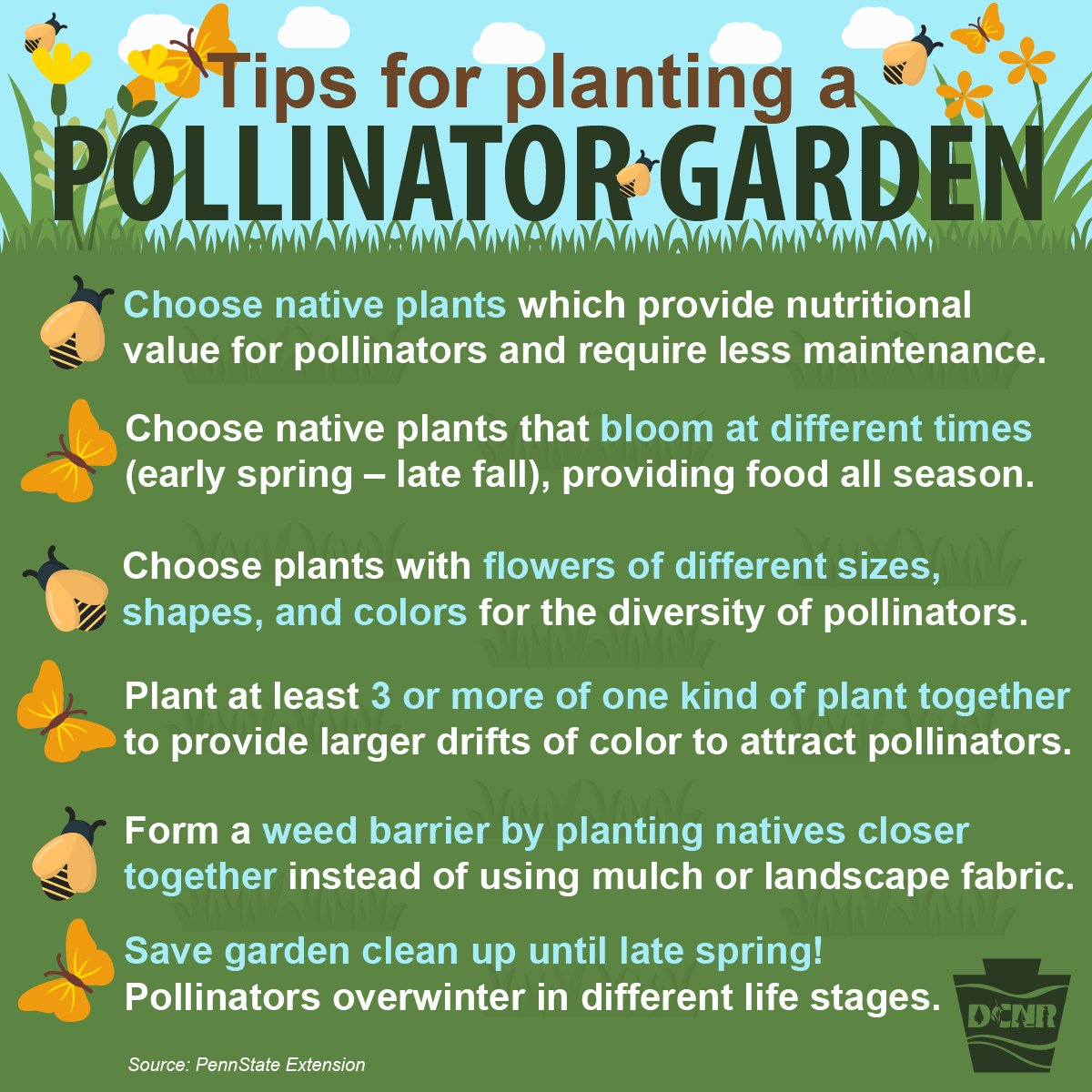 Want to help pollinators 🦋🐝🐜?
Check out these helpful tips from PennState Extension for planting a pollinator garden. Learn more about helping pollinators ➡️ bit.ly/43OoHnw. #NationalPollinatorMonth #iConservePa