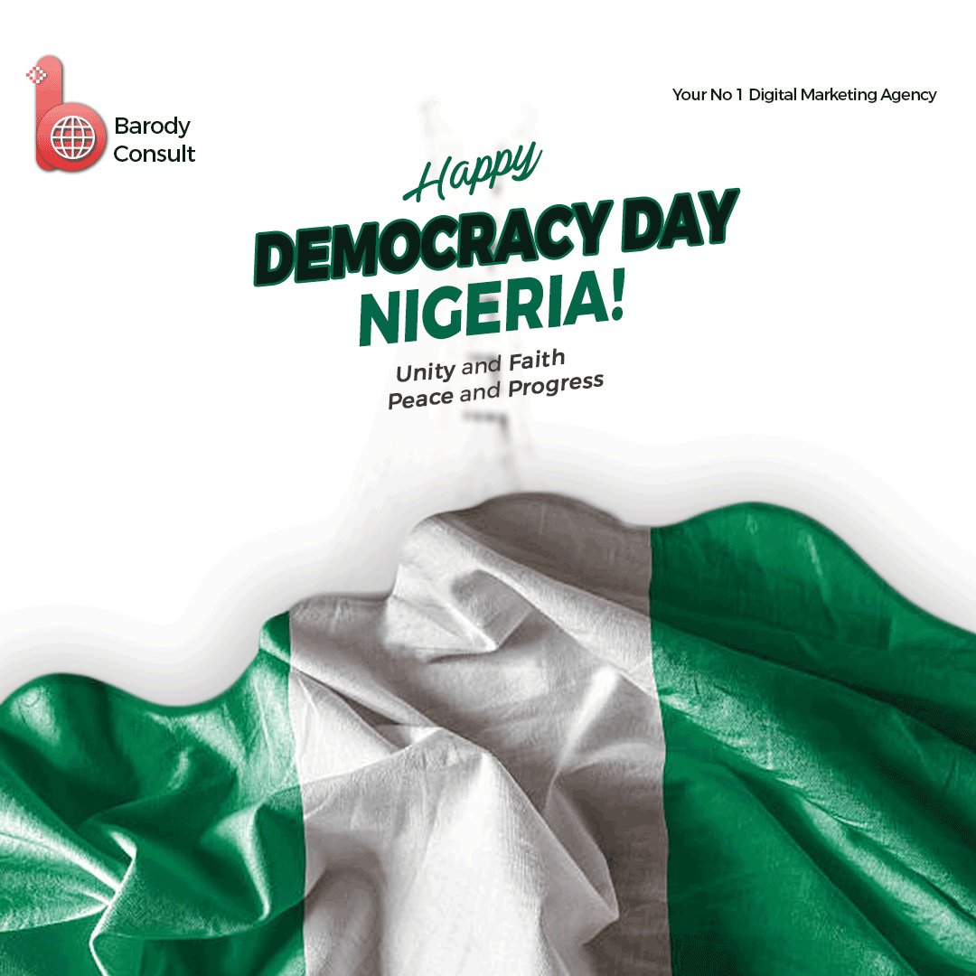 𝗛𝗔𝗣𝗣𝗬 𝗗𝗘𝗠𝗢𝗖𝗥𝗔𝗖𝗬 𝗗𝗔𝗬 𝗡𝗜𝗚𝗘𝗥𝗜𝗔 🇳🇬🇳🇬🇳🇬

From all of us at Barody Consult Nigeria LTD

Have a good one  #democracyday #barody #digitalmarketing #UnityInDiversity #june12th #June12