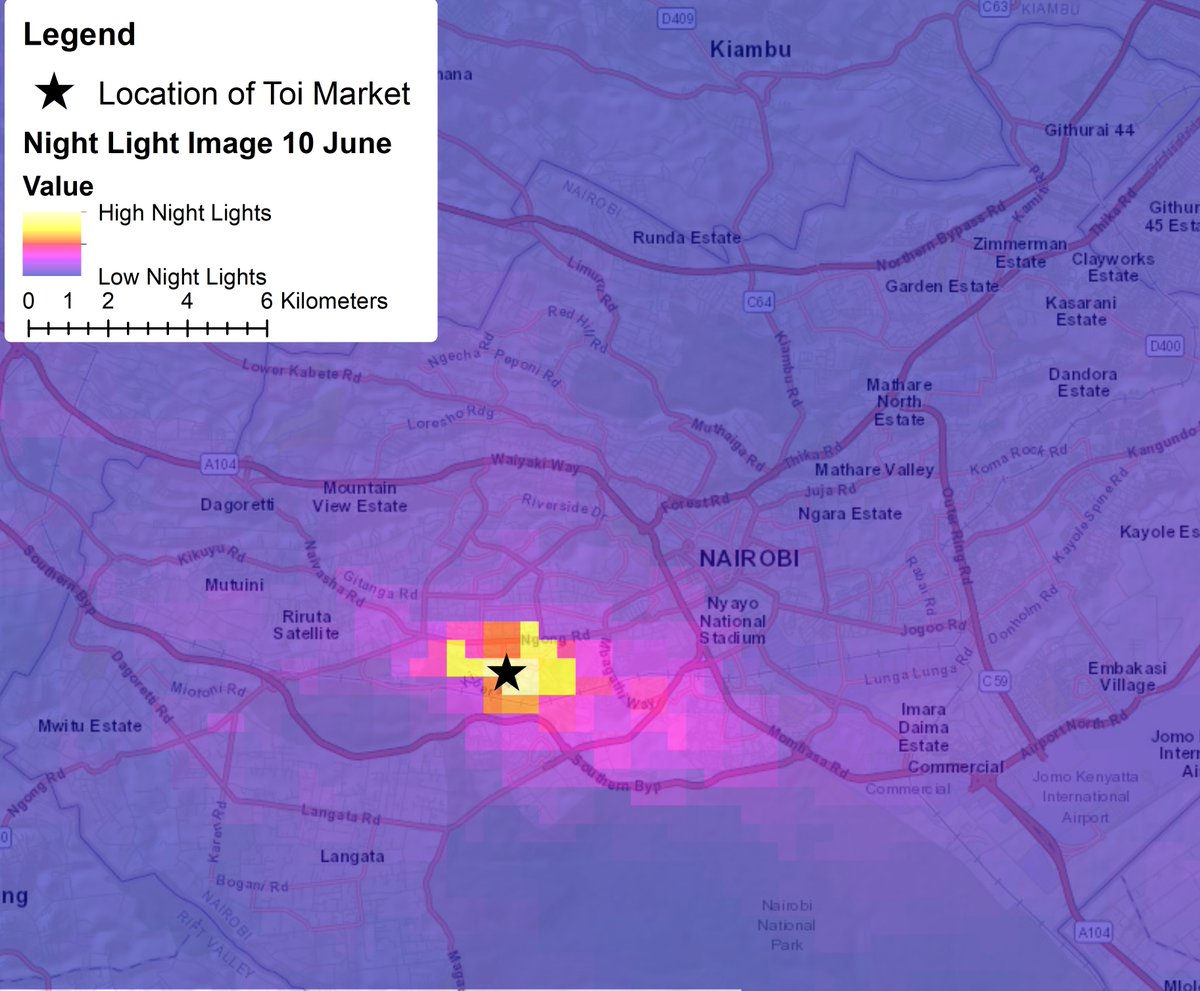 The fire was so strong, it is even visible from Space, recorded by the VIIRS satellite at more than 800 km, on the cloudy night of 10 June 2023, background OSM @nicerawanjiruki  @IDEAtlas_EO @IDEAMAPSNetwork  @SlumapOnekana @Data4HumanRight #NightWatch @skyglowberlin @FacultyITC