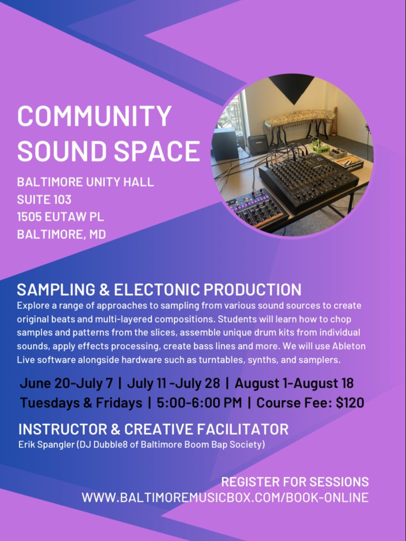 BoxBaltimore's tweet image. Looking to dive into sampling and electronic music production with Ableton Live? Enrolling now for our first class at Community Sound Space. baltimoremusicbox.com/service-page/s…