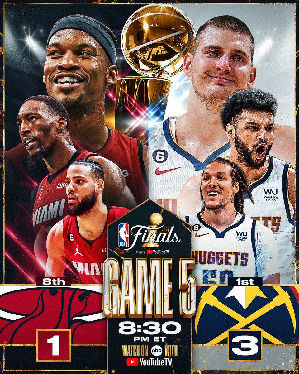 🚨 NUGGETS 1 WIN AWAY 🚨

Will they win their first title in franchise history... or will the Heat force Game 6 in Miami?

8:30 PM ET. 
ABC.