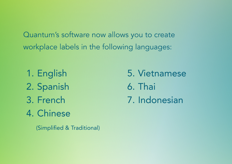 usequantum's tweet image. Quantum has added more Languages to GHS workplace labeling.  You can generate workplace labels in multiple languages which are invaluable if you have non-English speaking employees, or if you have factories in multiple countries.
Read our blog at usequantum.com/ghs-labels-in-…