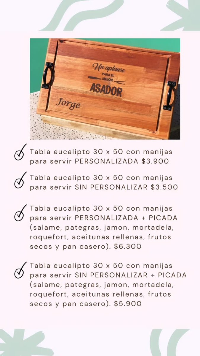 MigueHerrera073's tweet photo. Atencion Correa, Cañada y Carca ⚠️
Tenemos el regalo para papá 📢 
Tablas personalizadas y con picadas 

Contactos 3471579257 -  3413100955
Instagram: https://t.co/v7qYufHLjM
https://t.co/9jOANRd6Hg https://t.co/eZFjPAnUyZ