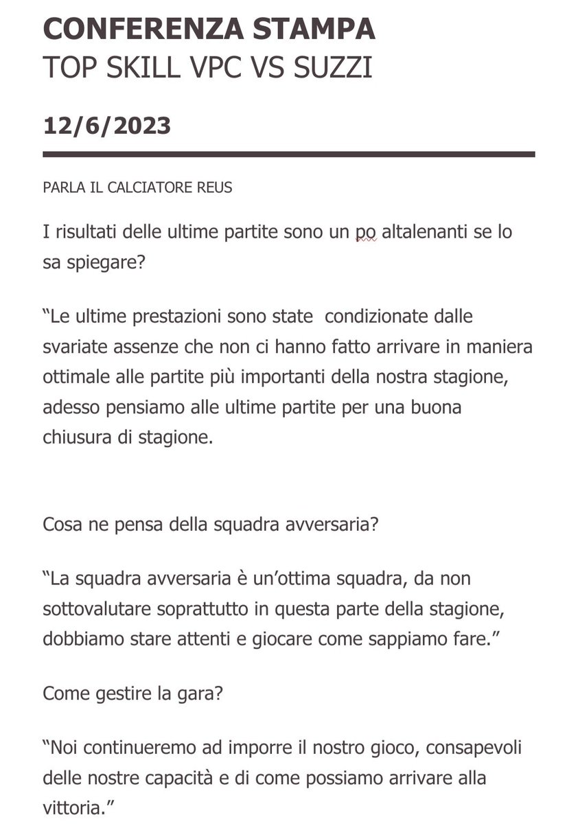 CONFERENZA STAMPA 
Dei Top skill VPC
Parla @Reus_11_02