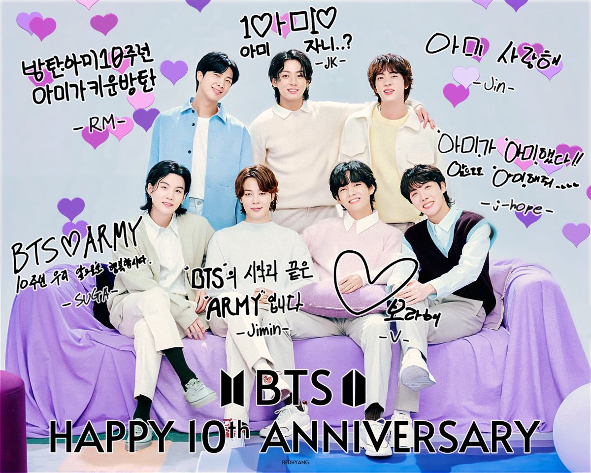 RedRedhyang's tweet photo. 방탄소년단 10주년 축하합니다
앞으로도 함께 건강하고 행복했으면 좋겠어요
보라해🎂💜

#BTS10thAnniversary #방탄10주년ㅊㅋ @BTS_twt https://t.co/K1GVO0j4xO