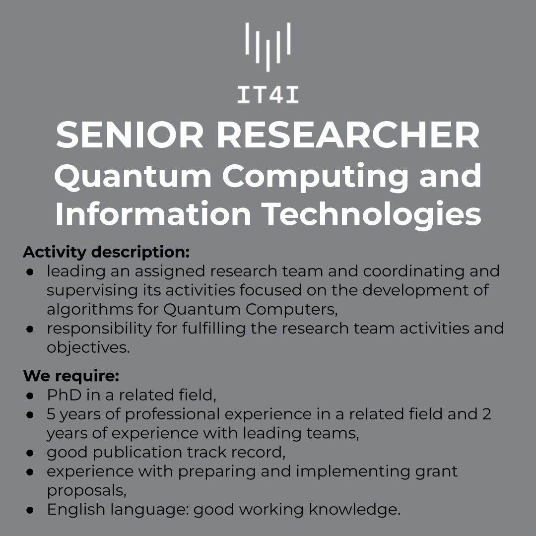 <a href="/IT4Innovations/">IT4Innovations</a> National #Supercomputing Centre seeks for a senior #researcher – #quantumComputing and Information Technologies
Read more: researchjobs.cz/WXjUB

CC: <a href="/vyzkumCR/">Výzkum ČR</a> <a href="/vsbtuo/">VŠB – Technická univerzita Ostrava</a>