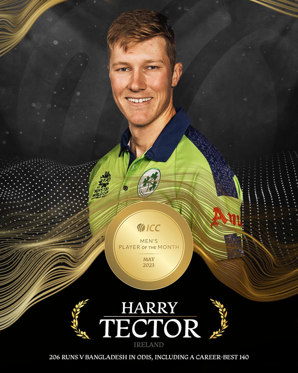 A rising superstar of Ireland cricket ☘️ 

ICC Men's Player of the Month for May 2023 – Harry Tector 👏 

More on his exploits 👉 bit.ly/3MUAUjq