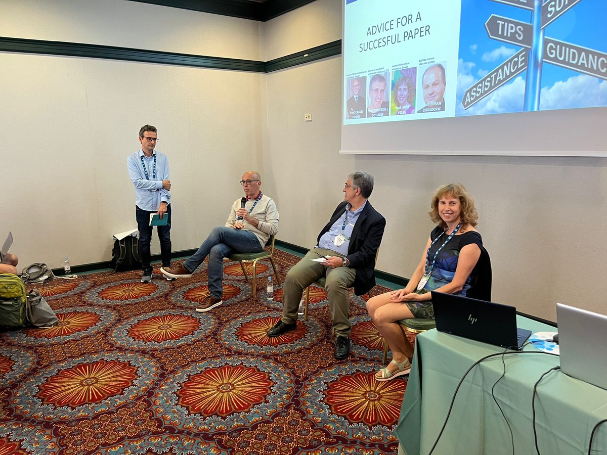 We've just finished the Editor-In-Chief panel #AIME2023
Thanks to our distinguished panelists:
Carlo Combi
Dimitrios Fotiadis
<a href="/MorPeleg/">Mor Peleg</a>