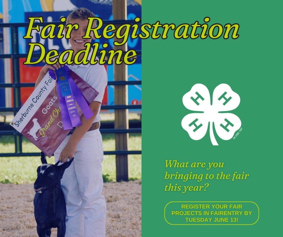 Sherburne4H's tweet photo. TOMORROW is the fair registration deadline! Register today to let us know all of the projects you plan to bring to the fair next month! Learn more at https://t.co/3iGLYAYtiJ https://t.co/YE3xdpDTYY
