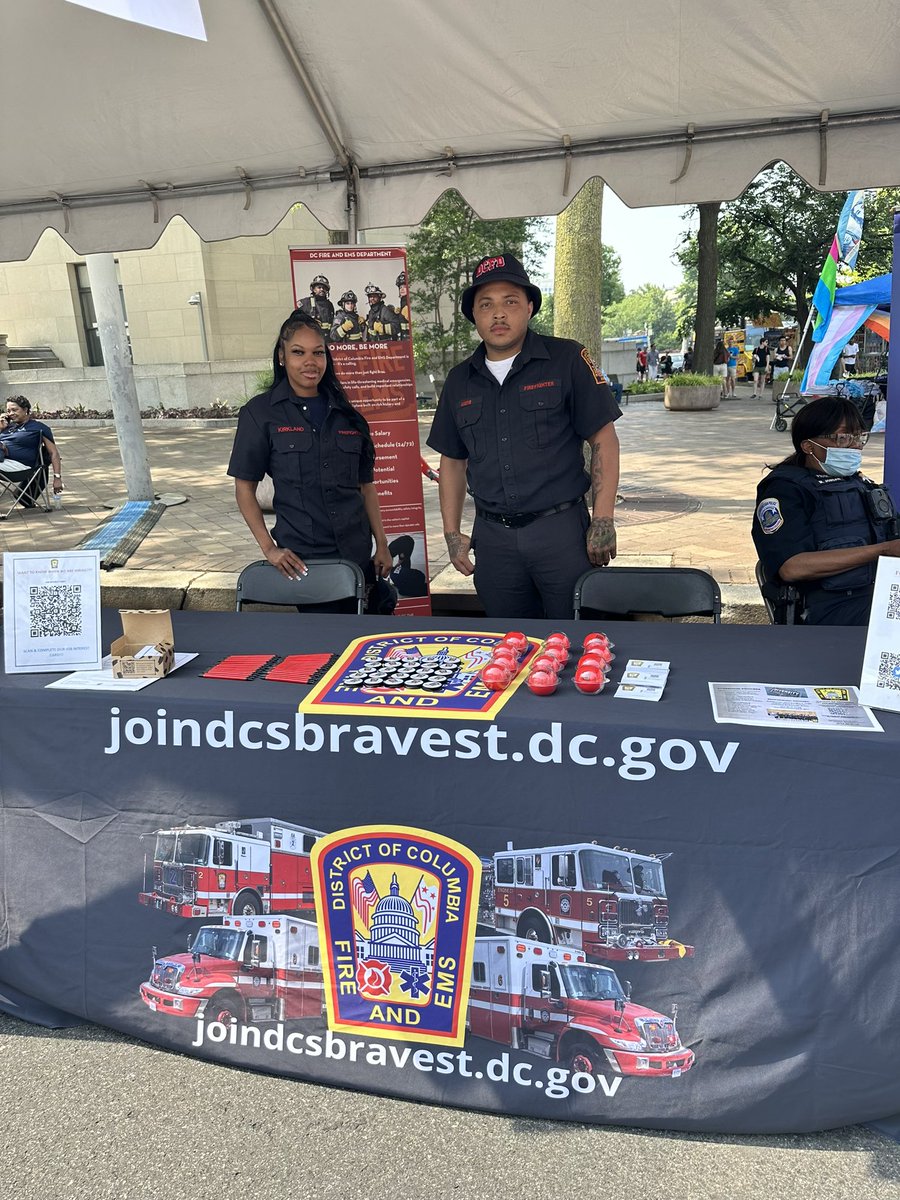 dcfdrecruitment's tweet photo. We are proud to have had our recruiters attend the Pride Parade yesterday in DC! At our agency, we celebrate diversity and inclusivity, and we are honored to have members who identify as LGBTQ+ as integral parts of our team. @dcfireems @IAFF36 https://t.co/hIaCp8NZs6