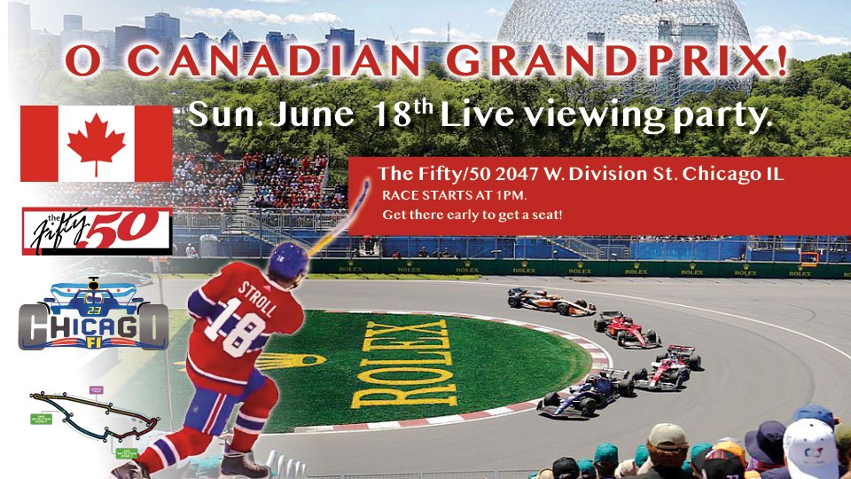 Formula 1 is back in North America this week…come over to @TheFifty50 to watch the Canadian Grand Prix live with us! Sunday June 18th at 1:00pm The Fifty/50 2047 W Division St, Chicago, IL #F1 #CanadianGP
