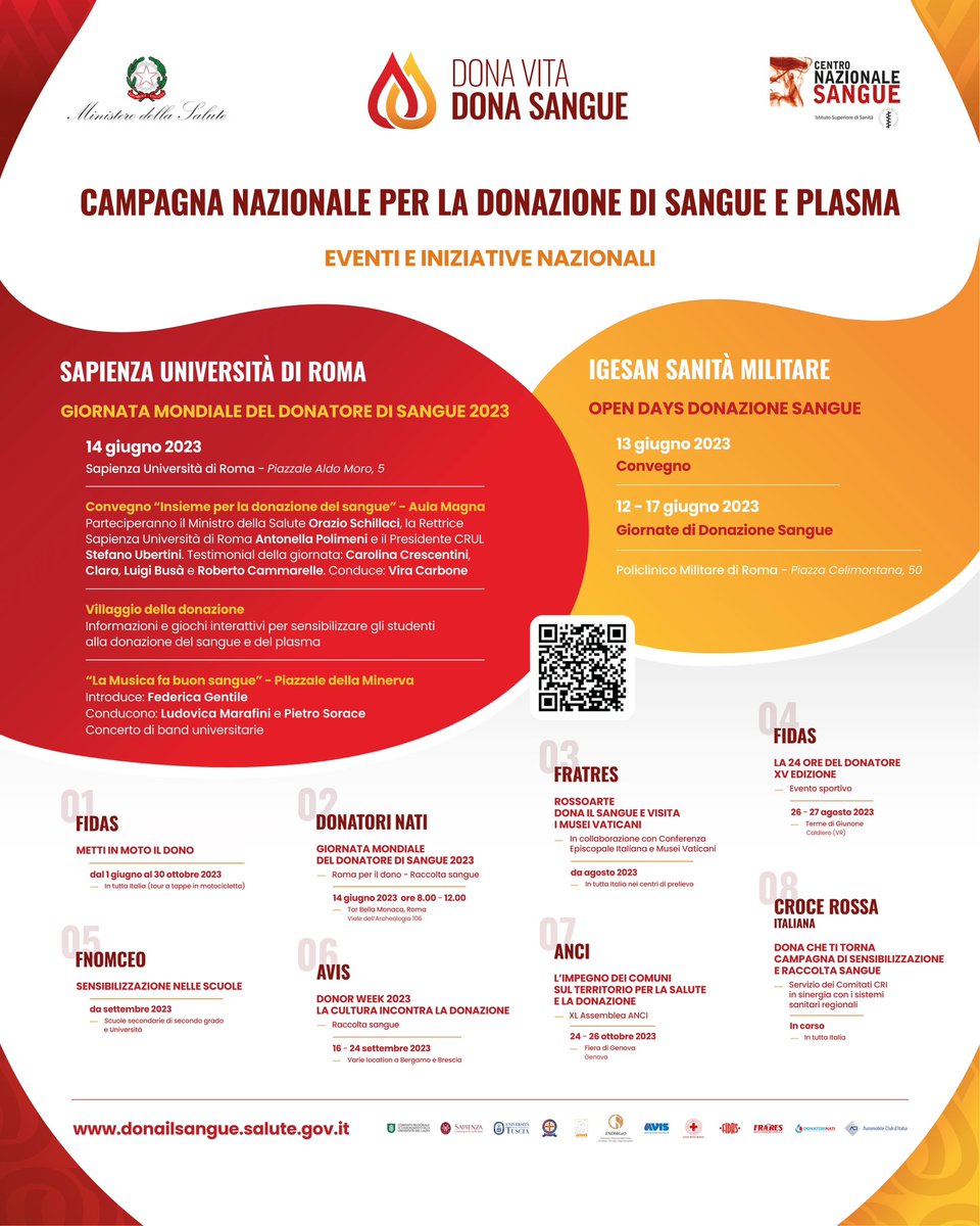 Scopri tutte le iniziative di istituzioni, associazioni e federazioni per promuovere la donazione di sangue e plasma!
👉bit.ly/Iniziative2023

#donavita #donasangue #unsemplicegestostraordinario
<a href="/CentroSangue/">Centro Nazionale Sangue</a>