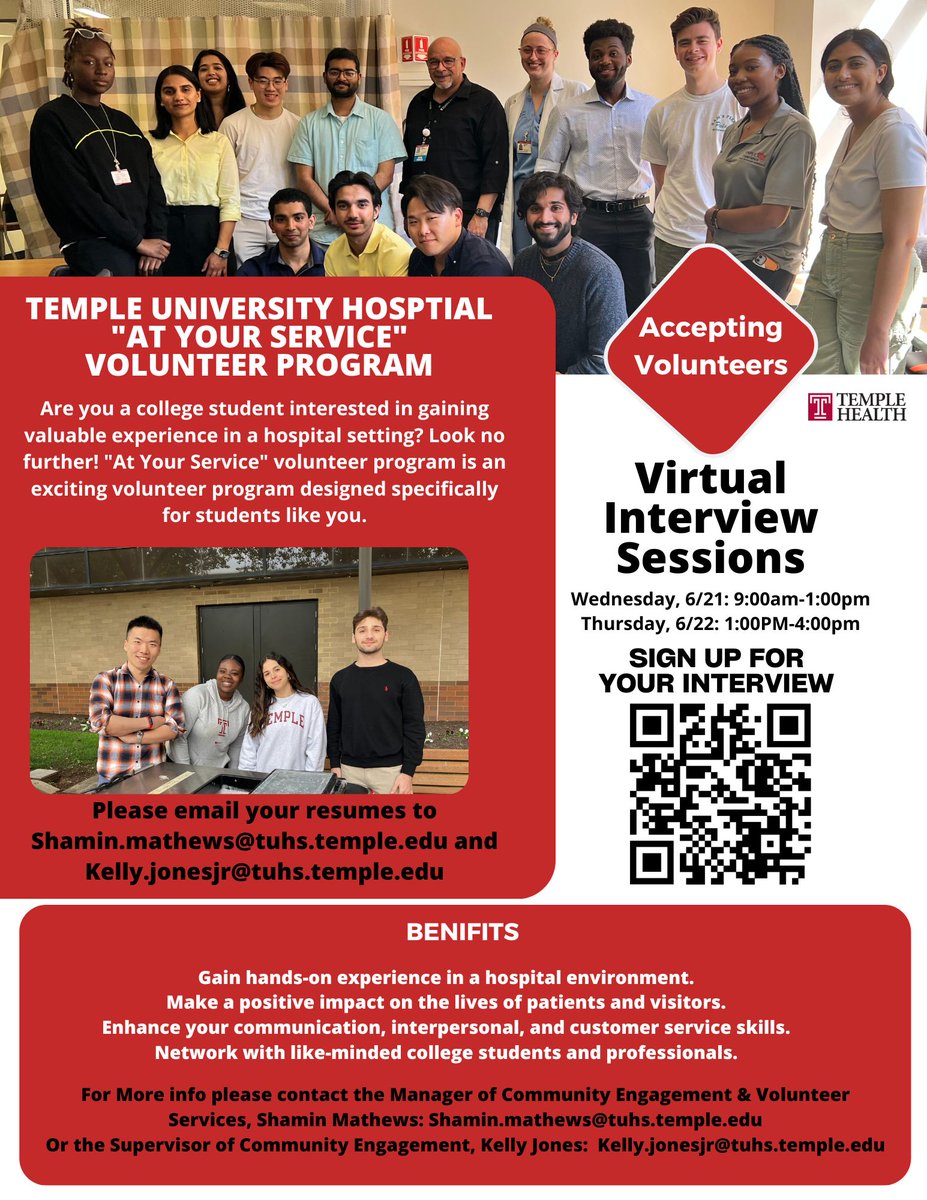 CHCCareerDev's tweet photo. Sign up today to interview for the Internship and Volunteer Program at Temple University Hospital! #CHCInternshipOpportunity #CHCVolunteerOpportunity https://t.co/fVCxya0Vwd