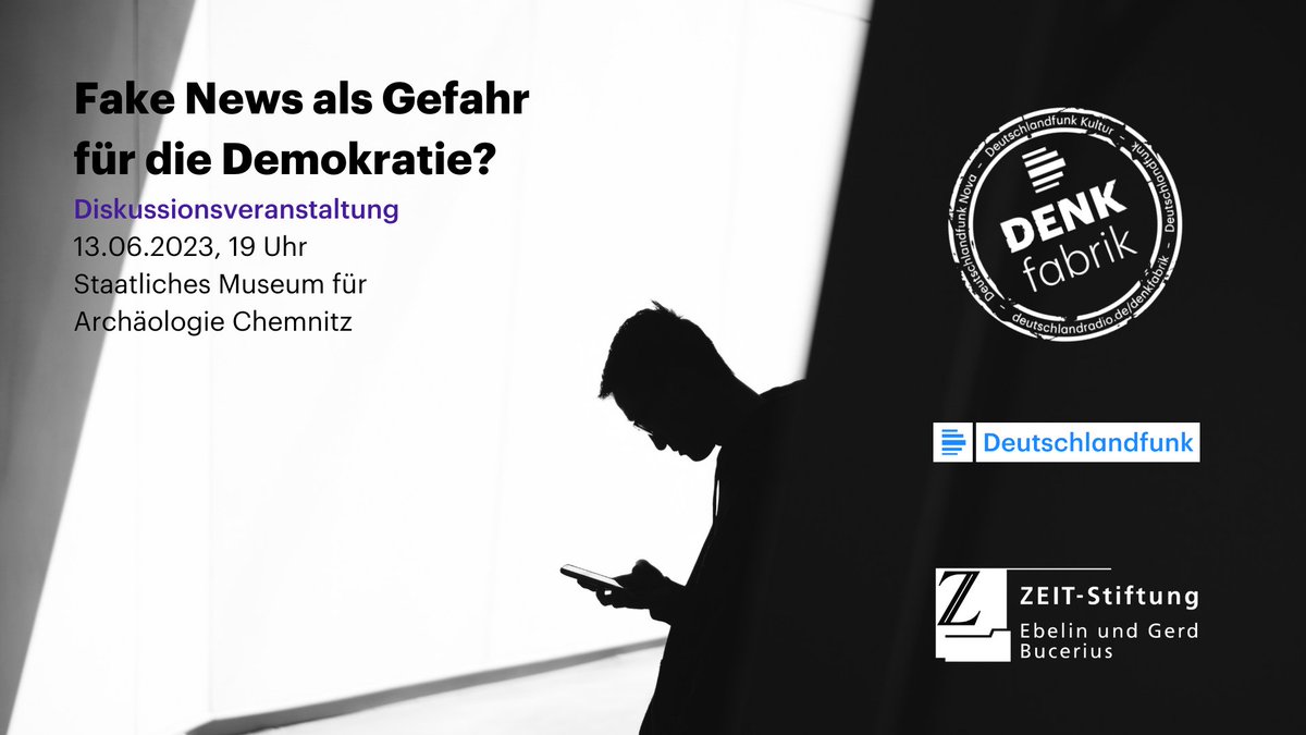 Morgen, 13. Juni, in #Chemnitz: Fake News und #Verschwörungen bedrohen zunehmend die Demokratie. Wie reagiert eine Stadt? Wie lernen junge Menschen einen quellenkritischen Umgang? Vor welchen Herausforderungen stehen lokale Medien? Kostenlos teilnehmen: zeit-stiftung.de/anmeldung/fake…