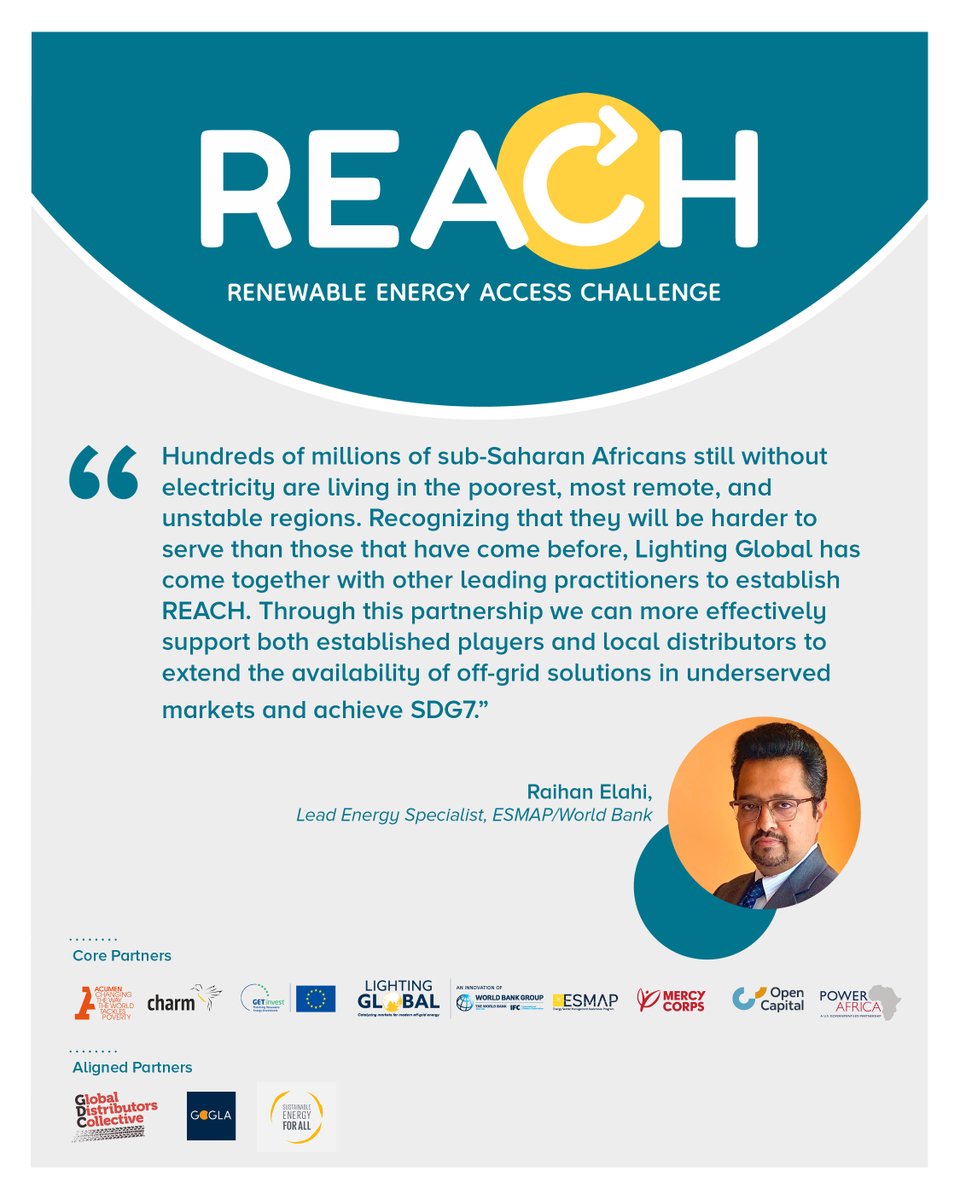 lightingafrica's tweet image. REACH is committed to expanding access to #OffGridSolar in SSA. Through collaboration, increased funding, and knowledge sharing, together we can achieve #SDG7.
🔗bit.ly/43rV5vZ
#REACHforEnergyAccess #ESMAP