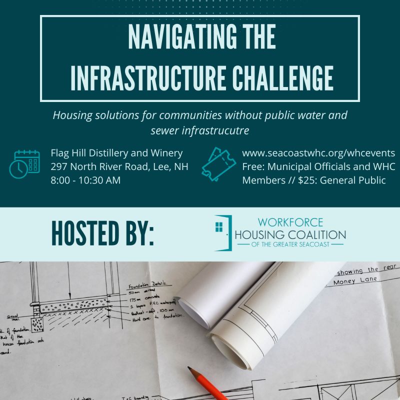 Join the @SeacoastWHC for a discussion of housing solutions for cities and towns with limited or no public water or sewer infrastructure, on June 15th from 8:00 - 10:30 am at the Flag Hill Distillery and Winery in Lee, NH. 

RSVP: ow.ly/ojOC50OLXVG

#NHHousing